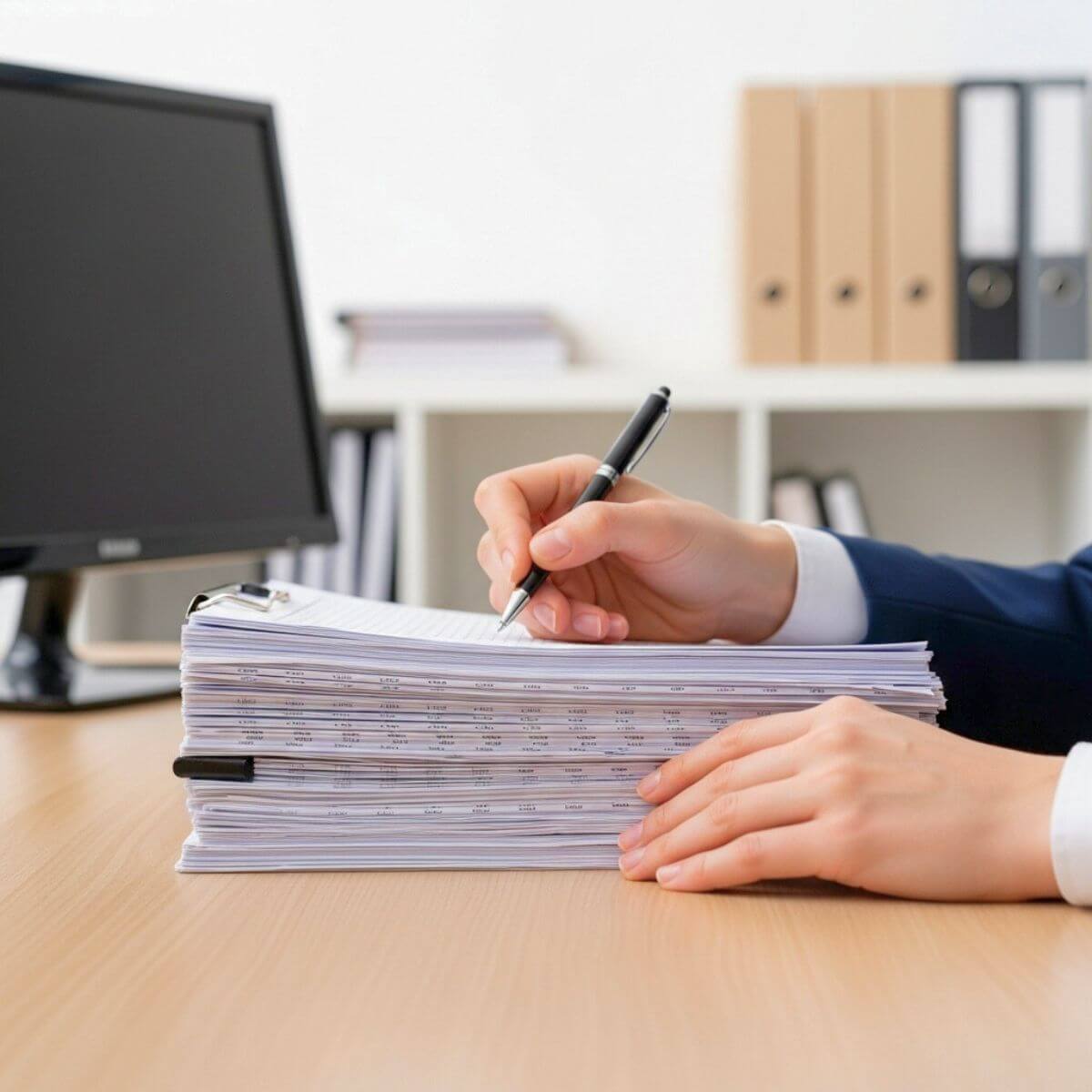 Contador em Rondonópolis analisando documentos e fazendo anotações, oferecendo serviços contábeis para pessoa física e jurídica.